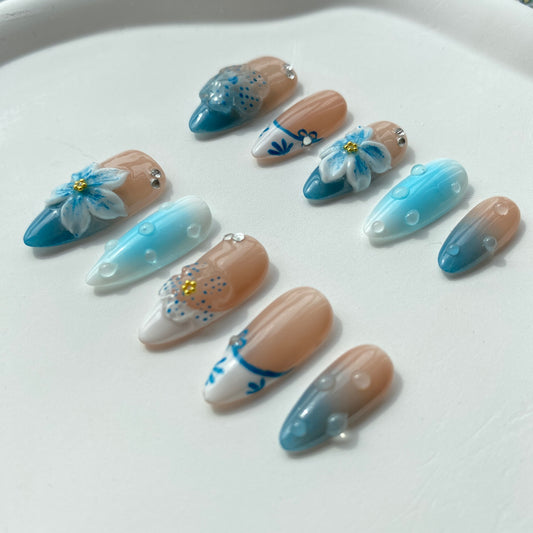 F05—Handmade Almond 3D Sculpted Wearable Nails