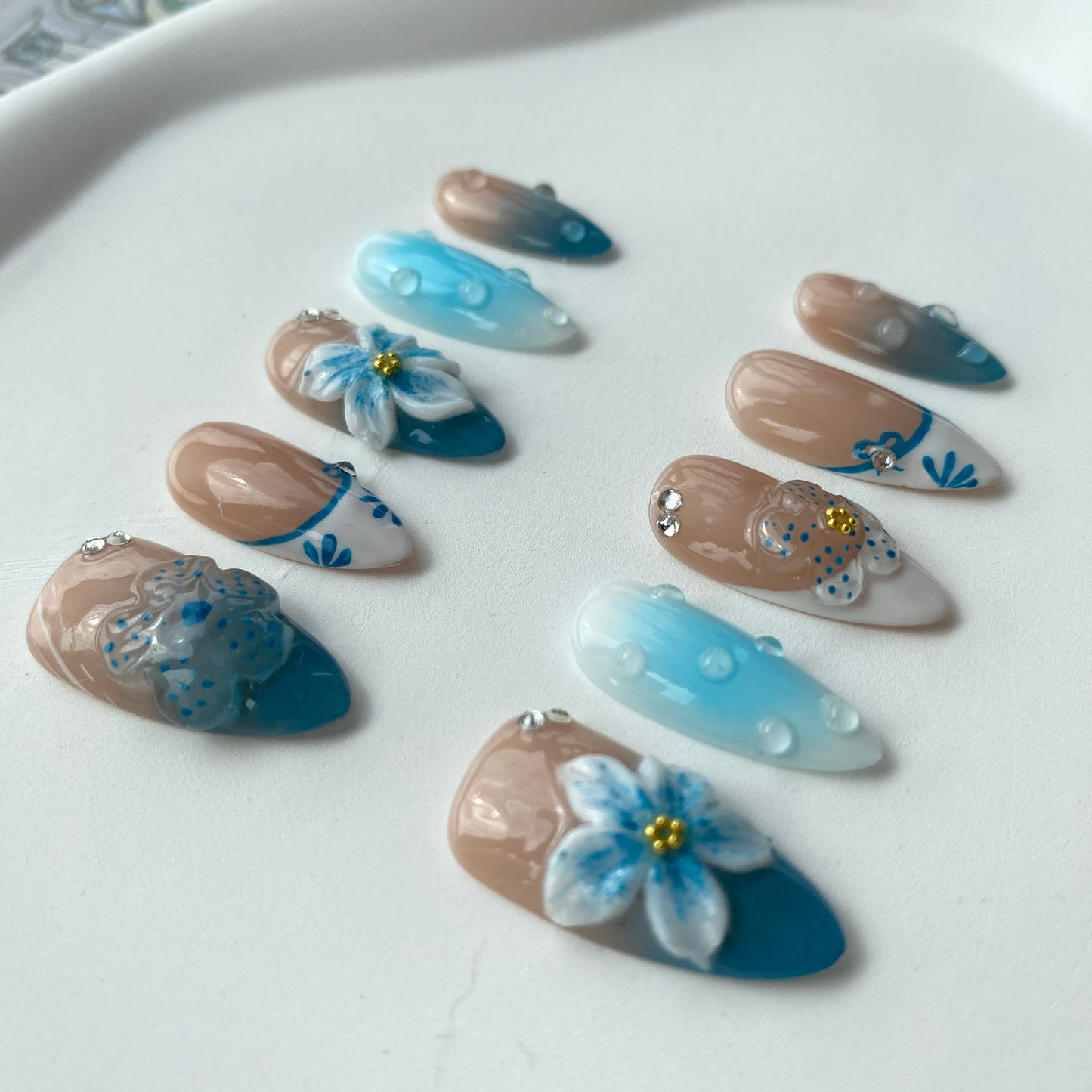 F05—Handmade Almond 3D Sculpted Wearable Nails