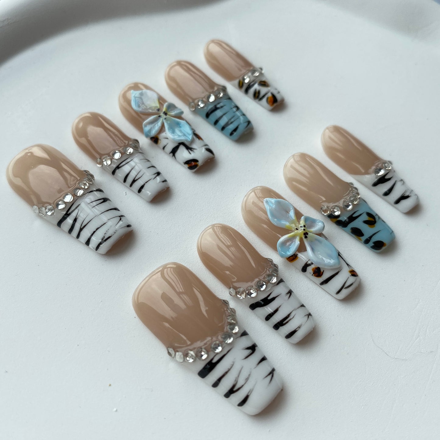 X01—Handmade Rectangle 3D Sculpted Wearable Nails