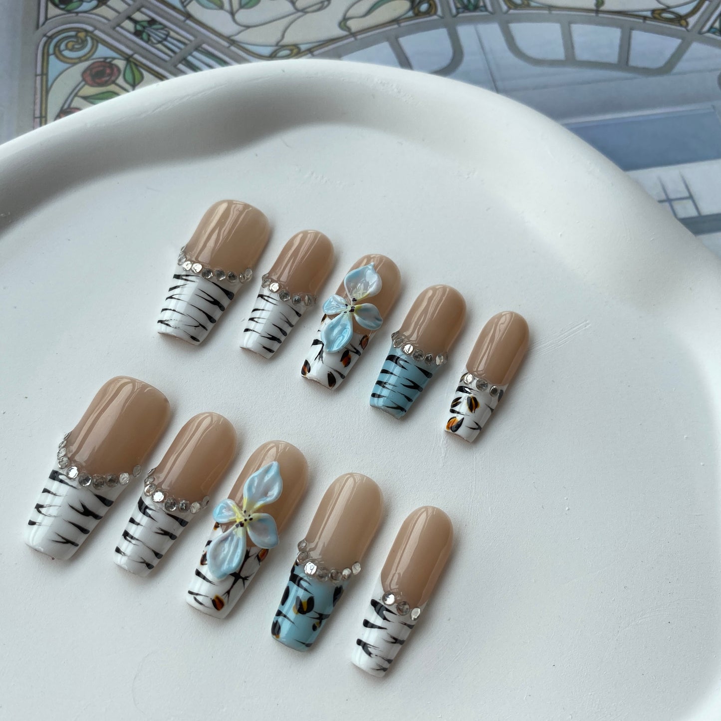 X01—Handmade Rectangle 3D Sculpted Wearable Nails