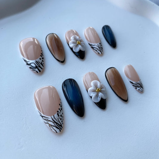 F09—Handmade Almond 3D Sculpted Wear Nails