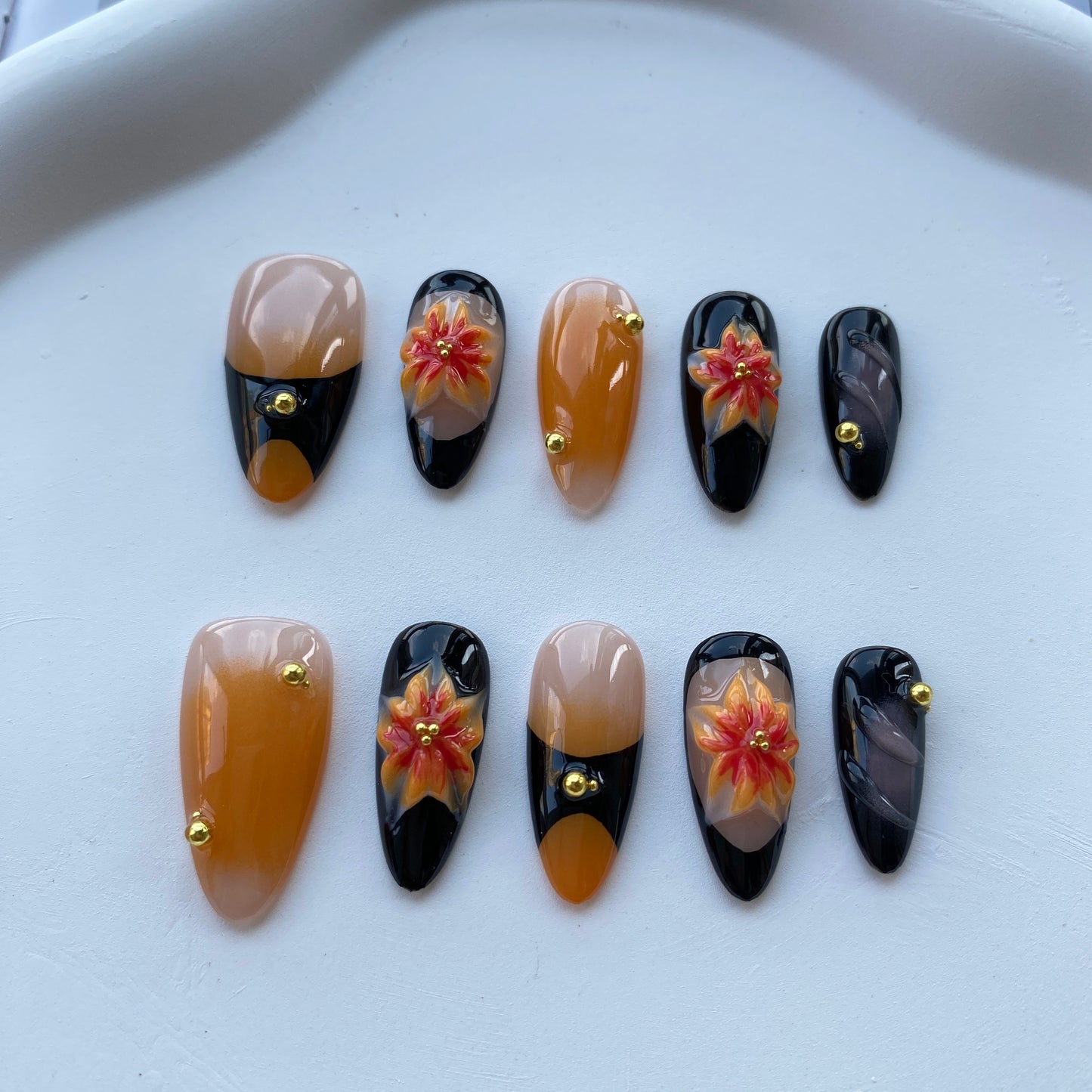 F08—Handmade Almond 3D Sculpted Wearable Nails