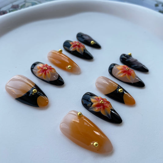 F08—Handmade Almond 3D Sculpted Wearable Nails