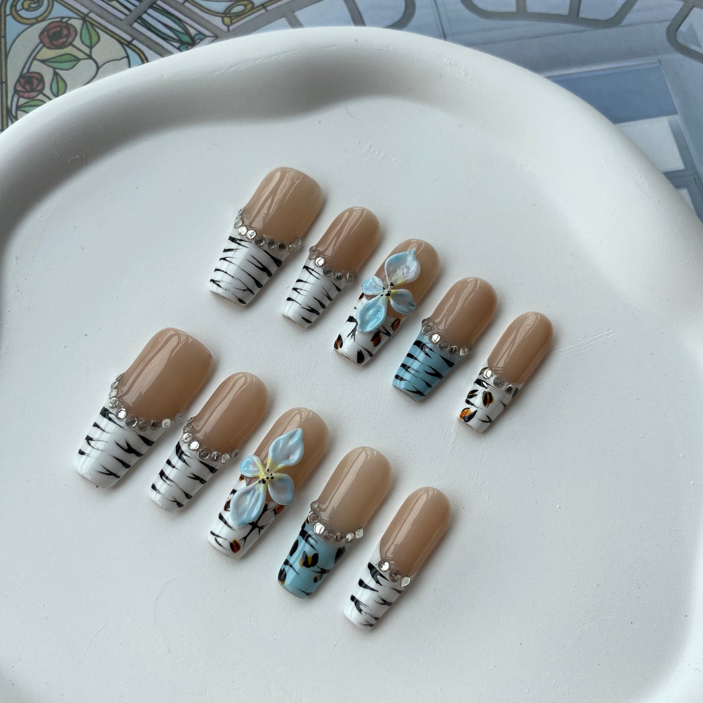 X01—Handmade Rectangle 3D Sculpted Wearable Nails