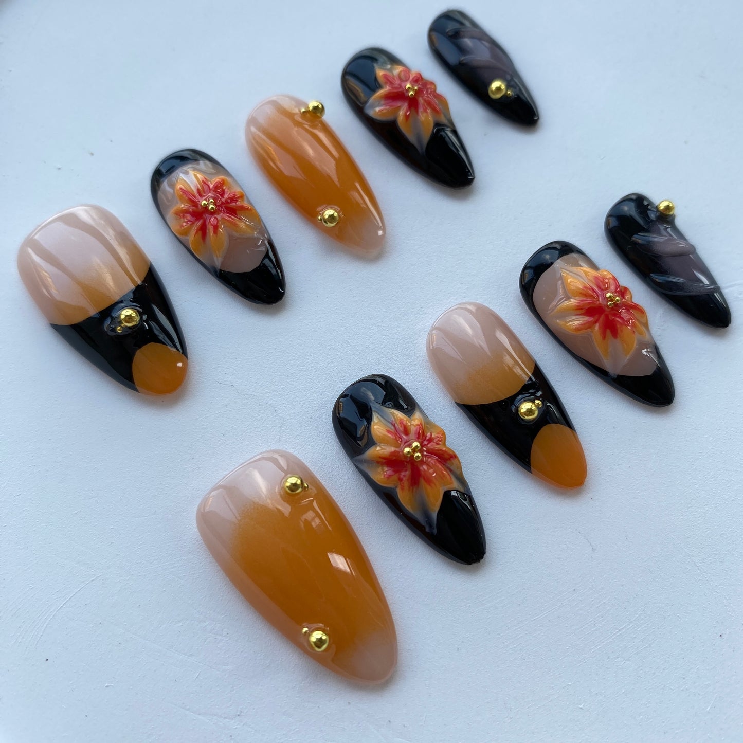 F08—Handmade Almond 3D Sculpted Wearable Nails