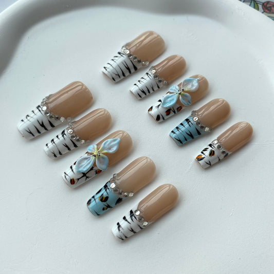 X01—Handmade Rectangle 3D Sculpted Wearable Nails