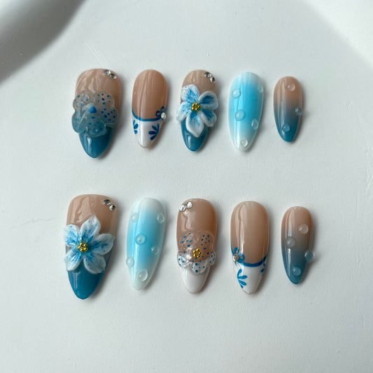 F05—Handmade Almond 3D Sculpted Wearable Nails