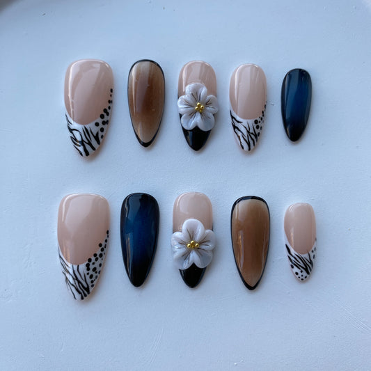 F09—Handmade Almond 3D Sculpted Wear Nails