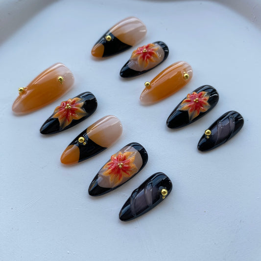 F08—Handmade Almond 3D Sculpted Wearable Nails