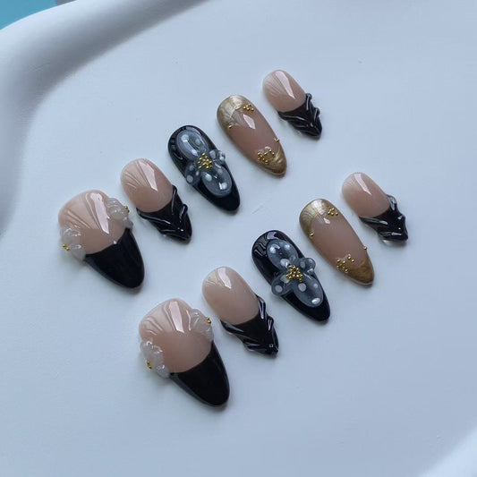 B01—Handmade Almond 3D Sculpted French Wearable Nails